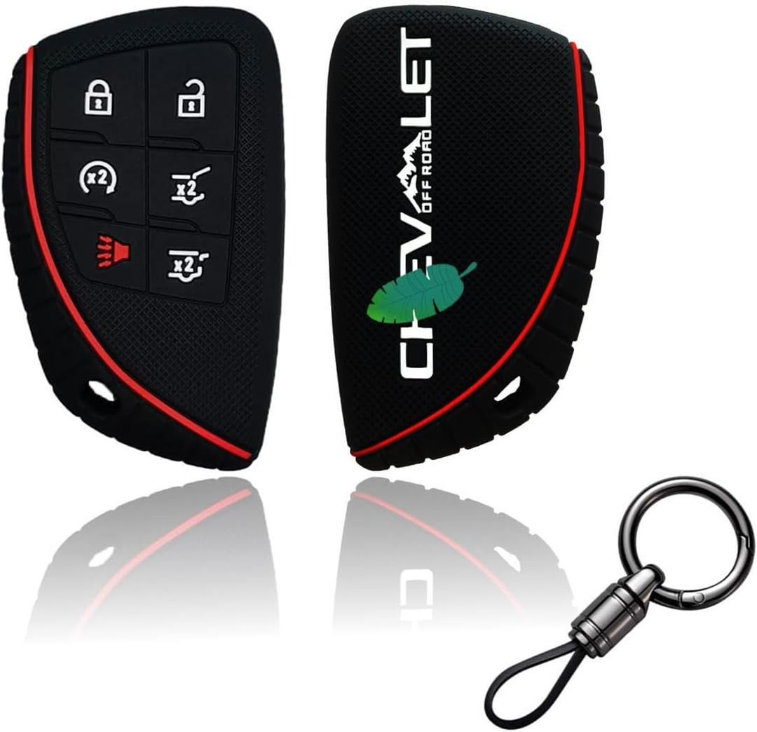 3 x Silicone Key Fob Cover Compatible with 2021 2022 2023 2024 2025 Chevy Tahoe Suburban Key Shell Accessories Key Fob Cover Case Protector Rubber Fob Protector 6 Button (Black)