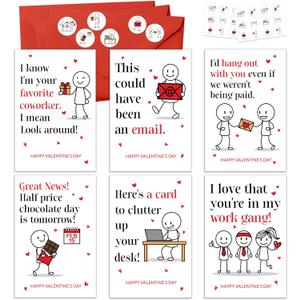 KATLADIZ 24 Packs Coworker Valentine Cards - Valentines Cards for Coworkers - The Office Valentines Day Card for Coworkers, Employees - 4.0''x 6.0'' Funny 6 Designs Card with Envelopes, Stickers