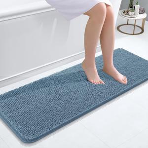 OLANLY Bathroom Runner Rugs 47x17, Soft Absorbent Chenille Bath Rugs, Rubber Backing Quick Dry, Machine Washable Long Bath Mats for Bathroom Floor, Tub and Shower, Home Decor Accessories, Airy Blue