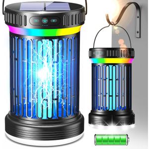 Solar Bug Zapper Outdoor, High-Efficiency Mosquito Zapper, 5 Modes Fly Zapper, Smart Auto ON/Off, Cordless Long-Lasting 6000mAh Fly Zapper for All Night, Indoor & Outdoor