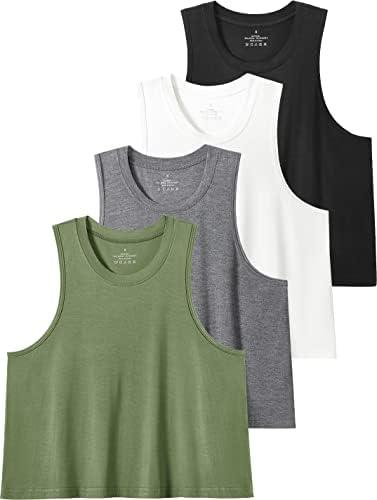 Star Vibe High Neck Flowy Crop Tank for Women Yoga Cropped Tank Tops Basic Sleeveless Athletic Workout Undershirt 4 Pack Large 