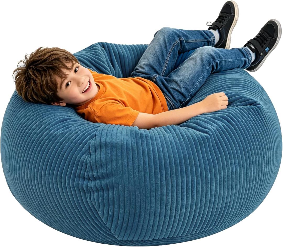 LPMOERA Bean Bag Chairs for Kids/Teen with Memory Foam Filling Bean Bag Sofa with Soft Corduroy Fabric BeanBag Chair for Living Room Bedroom College Dorm Reading Chair Blue