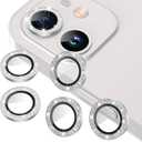 AGVEE 3+3 6 Pack for iphone 12 Pro/12/12 Mini/11 Pro Max/11 Pro/11 Camera Lens Protector, Bling Diamond & Bling Glitter Metal Ring 9H Tempered HD Glass Camera Cover, Bling-Silver