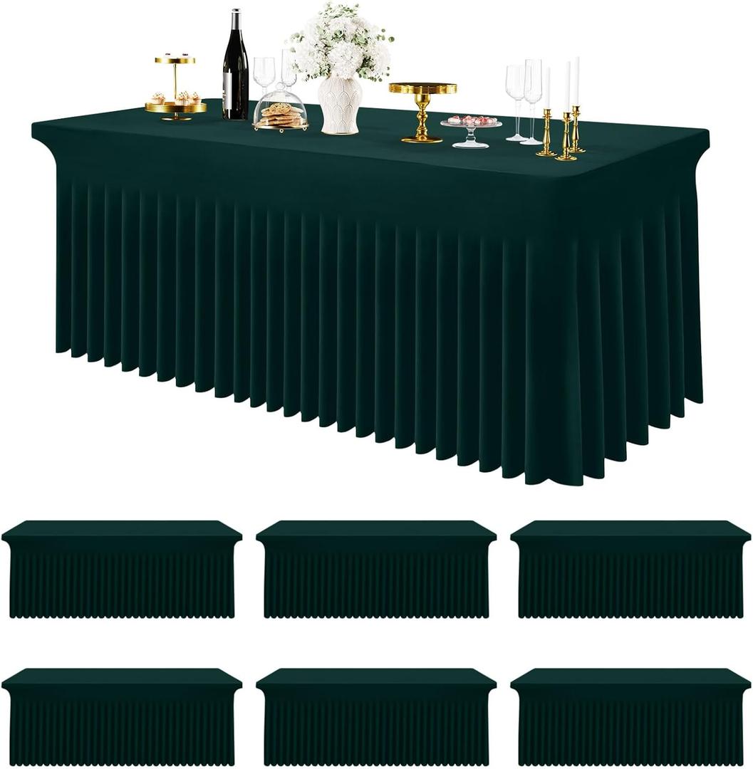 Smiry Spandex Tablecloth 6 Pack, Elastic Fitted Stretch Tablecloth for 8FT Rectangle Tables, Waterproof Washable Table Cover Skirt for Wedding, Banquet & Parties (Hunter Green, 96Lx30Wx30H Inch)