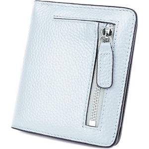 AINIMOER Small Leather Wallet for Women, Ladies Credit Card Holder RFID Blocking Women's Mini Bifold Pocket Purse, Grayish White