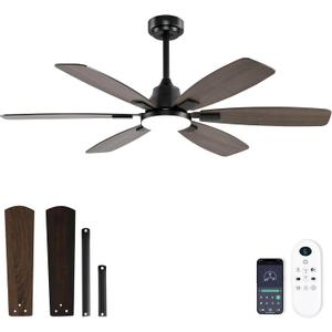 Ceiling Fans with Lights, 52 Inch Ceiling Fan with Light and Remote, 3CCT Dimmable, 6 Speed Reversible DC Motor,6 Blades Modern Brown Ceiling Fan for Bedroom, Indoor/Outdoor Use