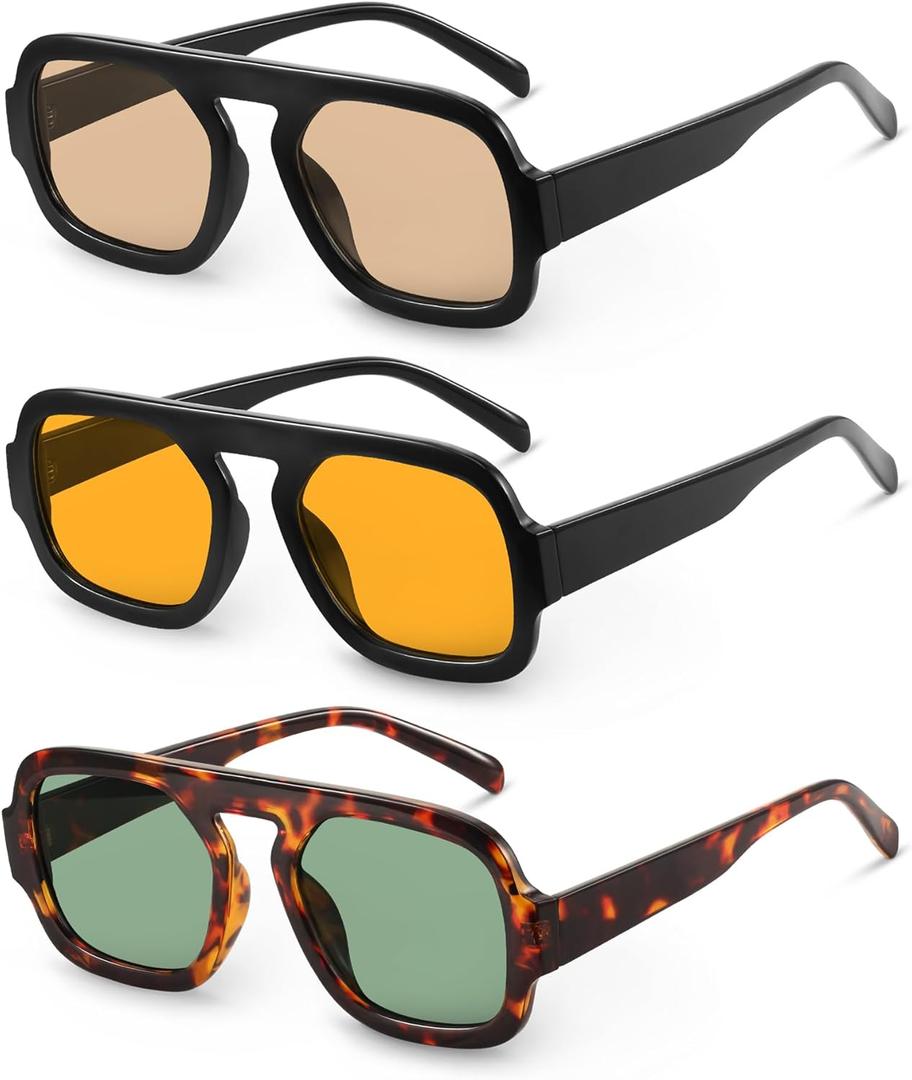 YDAOWKN Retro Square Aviator Sunglasses for Women Men Trendy Flat Top Sun Glasses UV Protection Vintage Shades