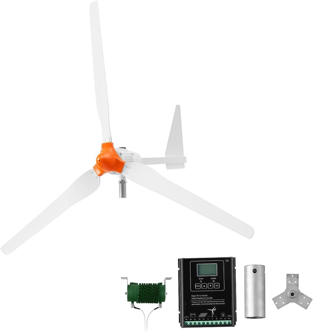 VEVOR 1500W 24V Wind Turbine Generator, 3-Blade Wind Turbine Kit with Wind/Solar Hybrid Controller, Efficient 3-Phase AC Permanent Wind Power Generator for RV Boat Home Farm (Tower Pole Not Included)
