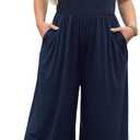 Eytino Plus Size Jumpsuit for Women Spaghetti Strap Sleeveless Overalls Stretchy Wide Leg Pants Long Rompers with Pockets (1X, Navy Blue)