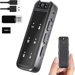 64GB Mini Body Camera,1080P Wearable Patrol Video Recording Camcorder with IR Night Vision, 5-Hour Battery & 180 Rotating Lens  Small Wearable Cam for Security, Police, and Outdoor Use