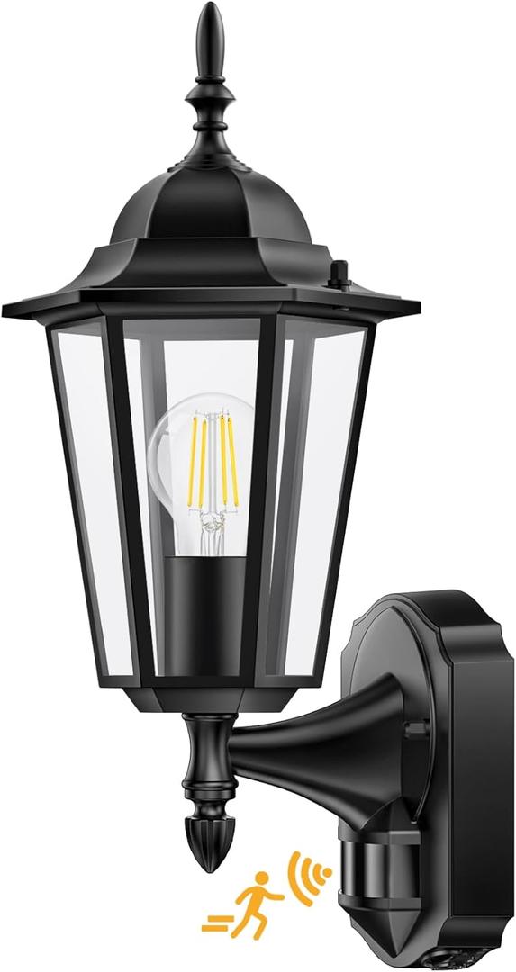 Lamomo Motion Sensor Outdoor Lights, Upgrade Dusk to Dawn Exterior Light Fixture Wall Mounted, 100% Anti-Rust Aluminum Waterproof Porch Lights for Patio Front Door Garage (Black)