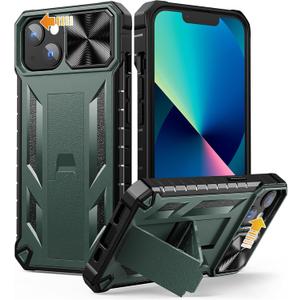 SOiOS for iPhone 16e Case 2025: iPhone 13 iPhone14 Cover with Kickstand | Shockproof Military Grade Protective Cell Phone Case | TPU Durable Rugged Bumper Textured Matte Hybrid Design (Dark Green)