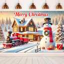 Merry Christmas Banner Snowman Train Holiday Decor Winter Wonderland Scene Christmas Tree for Home Decoration 71x43 Inches Festive Seasonal Wall Hanging for Living Room Bedroom