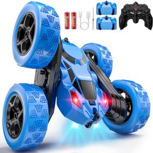 Hamdol Remote Control Stunt Car for Kids, 360 Spinning Double-Sided RC Toy with Headlights, 4WD USB-C Rechargeable Vehicle for Boys Ages 612, Educational STEM Toy