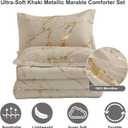 WONGS BEDDING Gold Metallic Marble Khaki Comforter Set California King Foil Print Glitter Bedding Sets with 2 Pillowcases for All Seasons, Soft Microfiber Filling Bedding Duvet Set 104"x96"