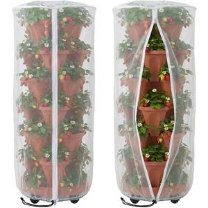 2 Pcs Vertical Plant Pot Insect Netting with Zipper, 59"x22" Stackable Planter Garden Net Cover, 6 to 7 Tier Planter Pot Insect Bird Barrier Protection Mesh for Strawberry Herb Flower Fruit Vegetable