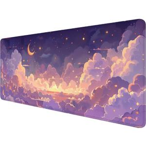 Cute Gaming Mouse Pad Desk Pad Kawaii Pink Purple Gold Clouds Mousepad XL Large Gaming Mouse Pad Laptop Keyboard Mat Desk Pad Office Home Decor for Women Girl 31.5"x11.8"