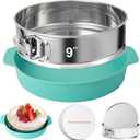 9 Inch Springform Pan - 304 Stainless Steel Nonstick Springform Cake Pan with Removable Bottom, 10 Inch Silicone Leakproof Cheesecake Pan Protector with Parchment Paper
