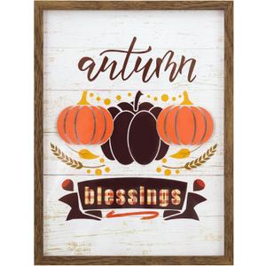 ArtbyHannah Fall Wall Deocr Framed 3d Fall Wall Art,Rustic Thanksgiving Decor with Pumpkins Fall Pictures Wall Decor,Vintage Fall Decorations for Home Kitchen Living Room(1216 Inch Brown Framed)