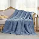 Amlie Home Knit Throw Blanket, Soft Chenille Cozy Breathable Checkered Chunky Decorative Blanket for Couch, Bed & Sofa, French-Inspired Lightweight Warm Gift for Women, Washed Blue, 50"x60"