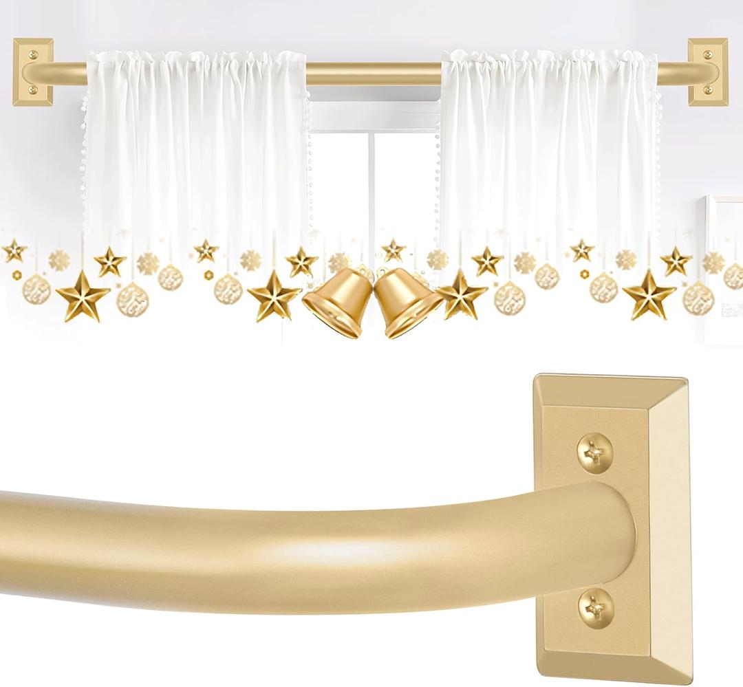 Gold Wrap Around Curtain Rods 28 to 48 Inch:Blackout Adjustable Window Curtain Rod,Room Darkening Heavy Duty Curved French Metal Single Drapery Rods for Bedroom Kitchen Easy Install,Brass Gold