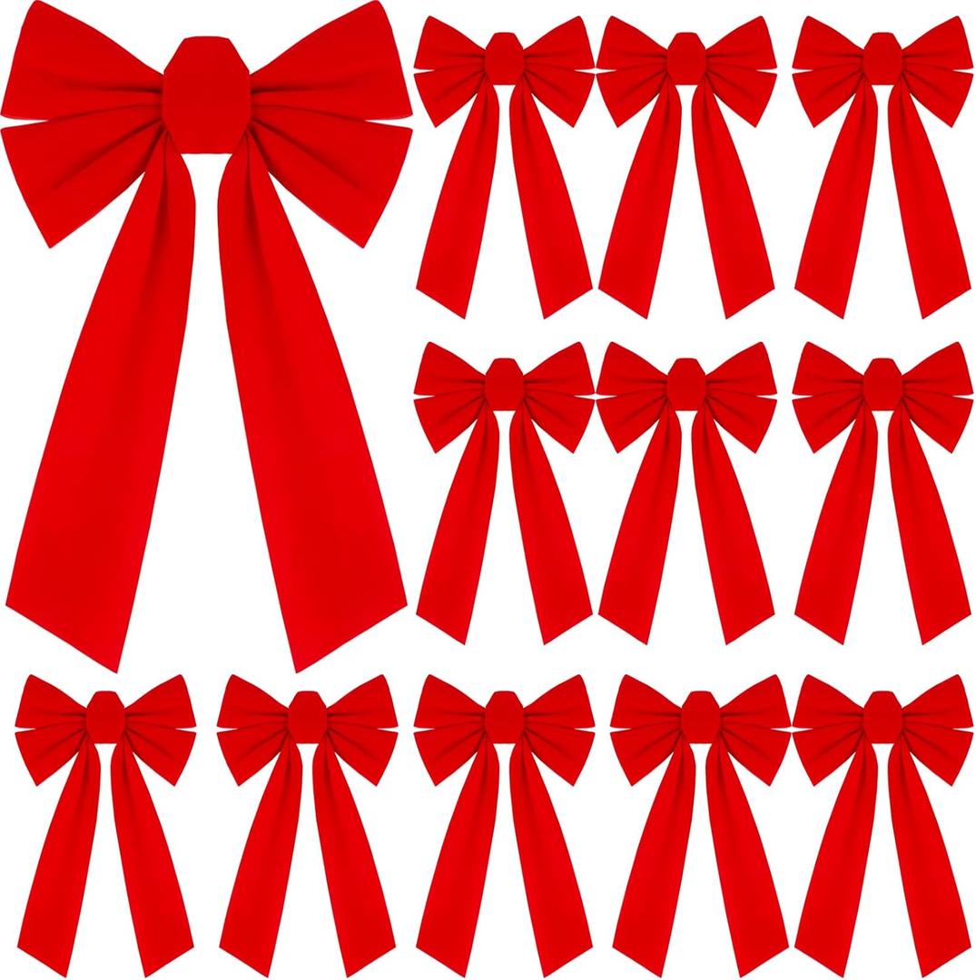 KIMOBER 12PCS Large Red Velvet Christmas Bows, 13 X 9 Inches Decorative Christmas Wreath Bows for Xmas Tree Garland Party Decoration