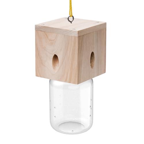 1 PCS Wood Carpenter Bee Trap for Outside - Best Bee Trap - Cube Style Nature Hanging Carpenter Bee Traps Plastic Jar Outdoor - Insect Traps