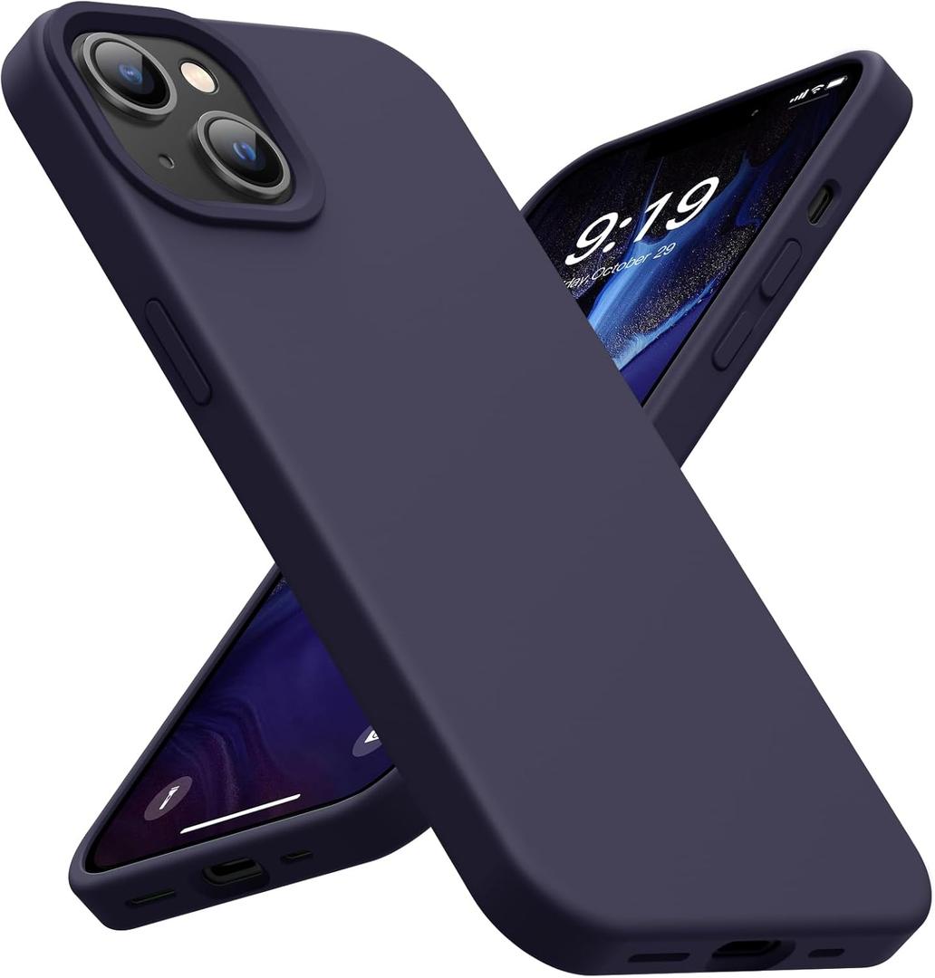 OuXul for iPhone 14 Case, iPhone 13 Case Shockproof Liquid Silicone Protective Phone Case with Soft Anti-Scratch Microfiber Lining Ultra Slim Drop Protection Phone Cover 6.1 inch(Dark Purple)