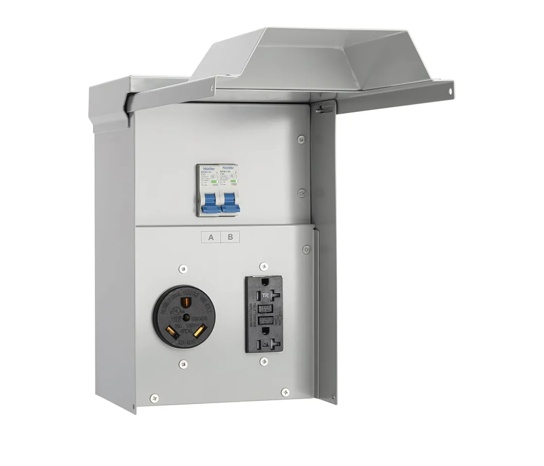 briidea Temporary Power Outlet Panel, RV Panel Outlet with a 20, 30 Amp Receptacle Installed, Prewired, Weatherproof
