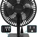 Hiree Desk Fan with USB Charging Port, 6.7 Inch 2 Speeds Small Desktop Table Fan with USB Charger, AC Outlet and LED Light, Strong Wind, Quiet Operation - Suitable for Bedroom, Home, Dorm Room