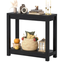 Small Farmhouse Wood Entryway Table Narrow Console Table with Storage Behind Couch Sofa Table with Shelves Entry Way Table with Open Storage, Easy Assembly, 32" Embossed Wood Grain Black