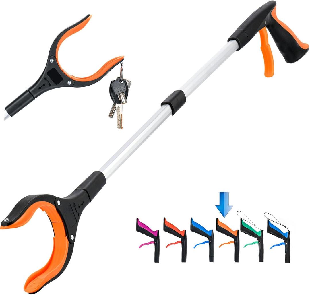 Grabber Reacher Tool,32 Inch Extra Long Foldable Pick Up Stick with Strong Grip Magnetic,360Rotating Anti-Slip Jaw,Trash Claw Grabber Tool,Trash Picker Tool for Outdoor & Indoor (Orange)