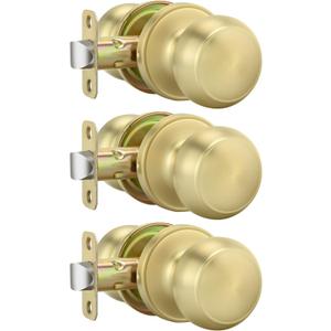 oldenwarm Gold Passage Door Knobs, 3 Pack Closet Door Knobs Interior, Passage Door Knobs Set for Hallway Closet Brushed Brass Door Knob Handles