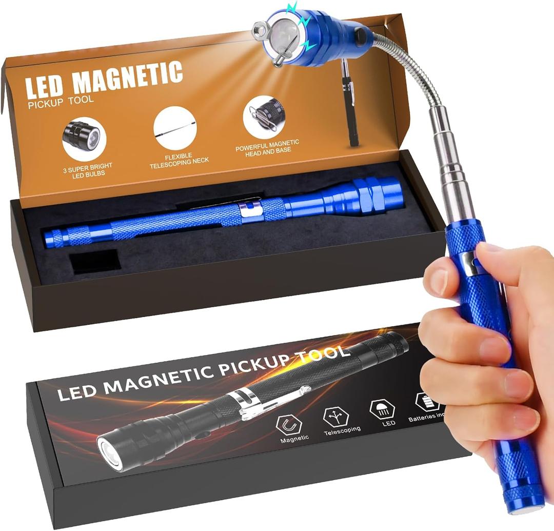 Magnetic Flashlight Pickup Tool Dad Gifts Cool Magnet Telescoping Gadgets with LED Gifts for Mens Husband Him Red