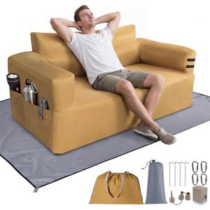 Portable Inflatable Couch with Built-in Pump,1000D Oxford Blow Up Sofa with Floor Mat for Camping,Beach,Party & Indoor | Puncture-Resistant Outdoor Inflatable Loveseat-Machine Washable,Quick Inflation, Full