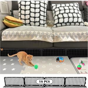 14 Pack Under Bed Blockers for Pets Easy to Install Black Plastic Under Couch Blocker (6.5" H x 14.5" L) Prevents Dogs, Cats, Toys from Getting Under Sofa or Furniture