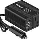 150W Power Inverter 12V DC to 110V AC Car Plug Adapter Outlet Converter with 3.1A Dual USB AC car Charger for Laptop Computer Black