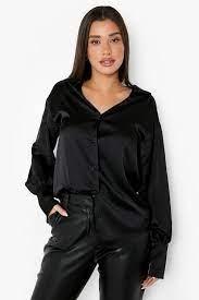 Deep Cuff Satin Oversized Shirt, M Deep Cuff Satin Oversized Shirt, M