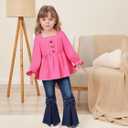 Toddler Girl Clothes Clothing Set Ruffle Long Sleeve Shirt with Flare Bow Jeans for 18M-7Y (2-3T, Pink)