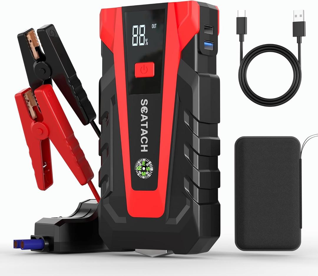 Scatach 3000A Car Battery Jump Starter,12V Jump Starter Battery Pack Portable (up to 9.0L Gasoline and 7.0L Diesel Engine), Jump Box with 3 Modes Flashlight and Jumper Cables (red)