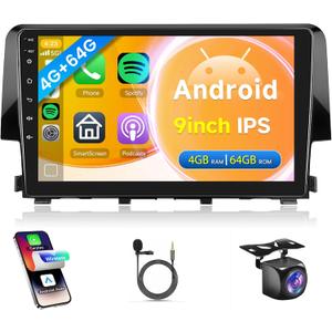 4G+64G Car Radio for Honda Civic 2016 2017 2018 2019 2020 (Original car with Screen), Rimoody Android Car Stereo Carplay Android Auto GPS WiFi 9'' Touchscreen Bluetooth FM/RDS EQ SWC Backup Camera