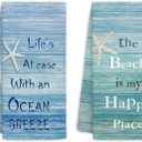 Beach Coastal Decorative Hand Dish Tea Towels for Bathroom Kitchen Set - 2 Pieces 16x24, Coastal Beach Gifts for Women