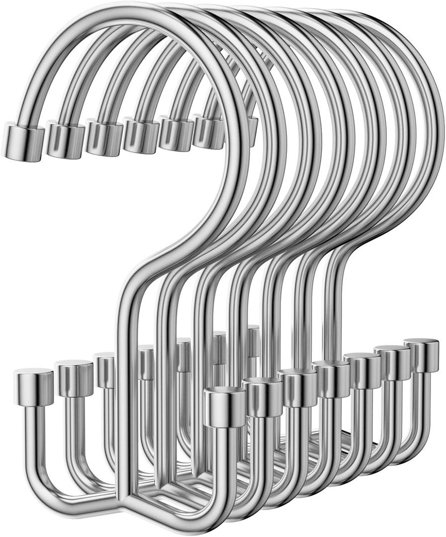 24 Pcs Shower Curtain Hooks, OEH Shower Curtain Rings, Durable Silver Shower Curtain Hooks Rust Proof, Shower Rings for Curtain, Free Sliding Anti-Drop Double Shower Hooks for Shower Curtain, Chrome