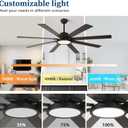 72 inch Ceiling Fans with Lights and Remote Control，Indoor/Outdoor Large Modern Ceiling Fan with 8 Blades, 3CCT, 6-Speed,Black Ceiling Fan for Patios/Garage/Shop/Living Room