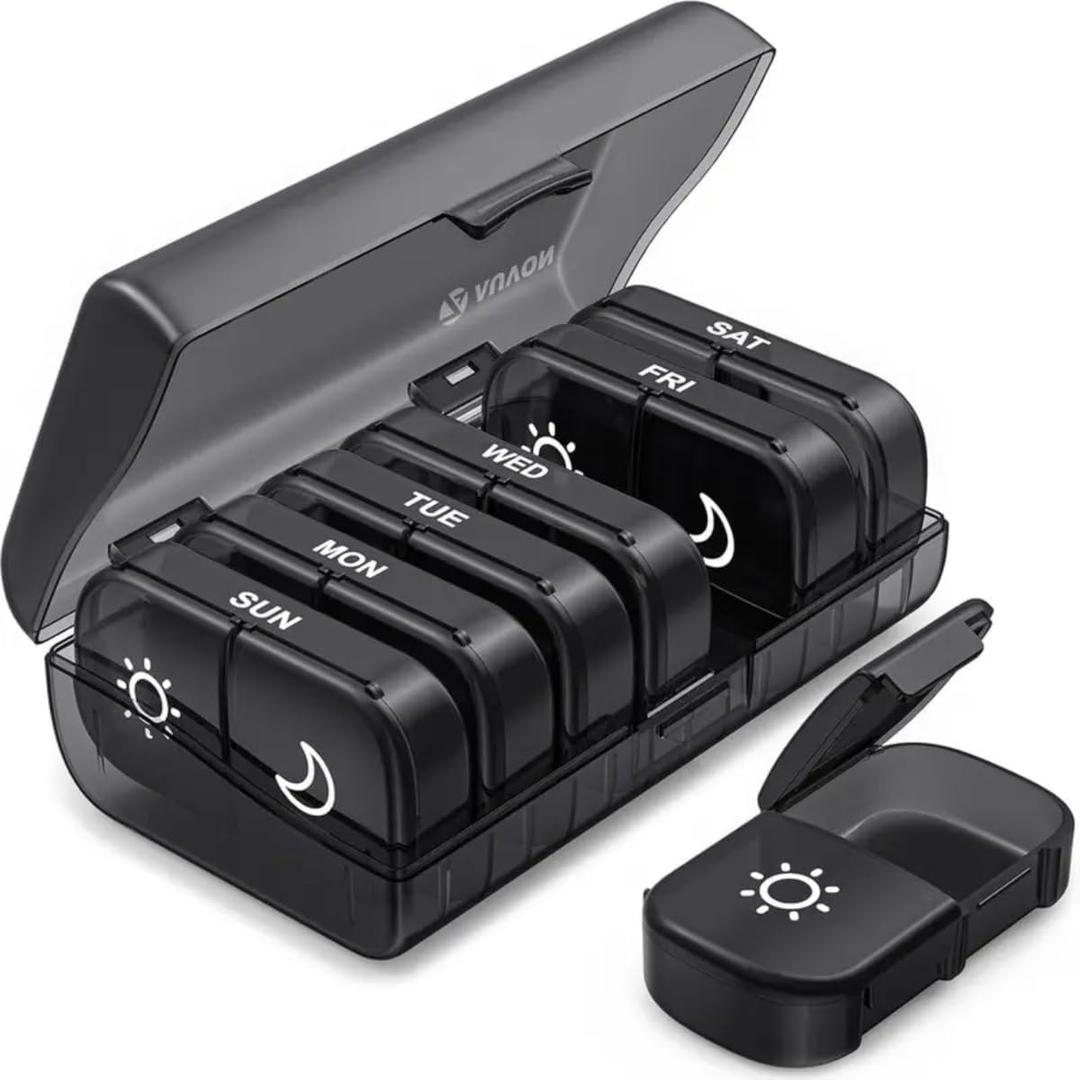 7 Day Pill Organizer, 3 Times A Day (Morning Noon Night) Weekly Pill Box with 21 Compartments, Large Capacity Portable Travel Pill Case for Vitamins & Supplements, BPA-Free Plastic (Black)