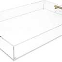 Isaac Jacobs Clear Acrylic Serving Tray (11x17) with Gold Metal Handles, Spill-Proof, Stackable Organizer, Food & Drinks Server, Indoors/Outdoors, Lucite Storage Dcor (11x17, Clear with Gold Handle)