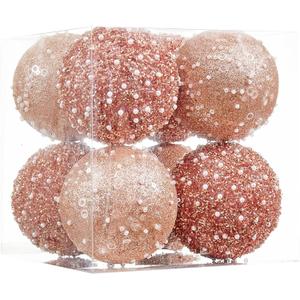 8CT Christmas Ball Ornaments, Rose Gold Christmas Ball Decorations Shatterproof Plastic Hanging Pearl Balls for Holiday Party(90mm/3.54")