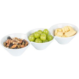 Restaurantware-13.4 x 4.9 x 2.3 Inch Triple Dip Bowls, 1 Microwavable Condiment Server - 3 Compartments, Microwavable, White Porcelain Dip Tray, Dishwashable, For Snacks, Condiments, Or Toppings