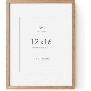 12x16 Solid Oak Picture Frame, 12x16 Wooden Photo Frame with Mat, 12"x16" Natural Oak Wood Frame for Wall, Set of 1