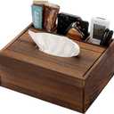 Sumnacon Wood Rectangular Tissue Box Cover - Multifunctional Tissue Holder with Stationery Remote Control Box, Decorative Tissue Pen Remote Organizer for Desktop Livingroom Bedroom Home Office, Yellow